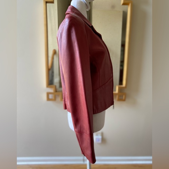 🍂 Vintage Siena Collection red leather cropped moto jacket sz 8 - Picture 2 of 14